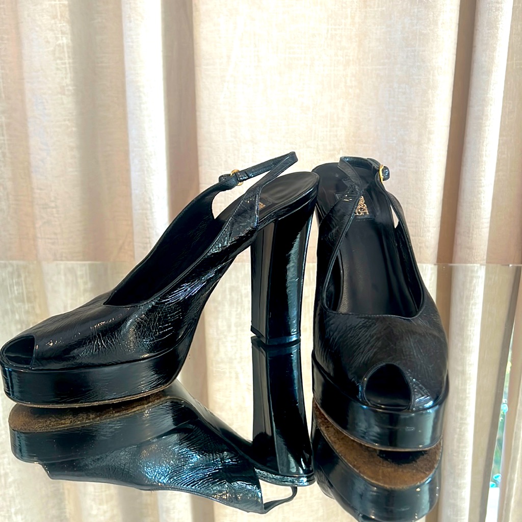 Biba Patent Leather Platform Shoes With A Peep Toe Size 37 Made In Italy